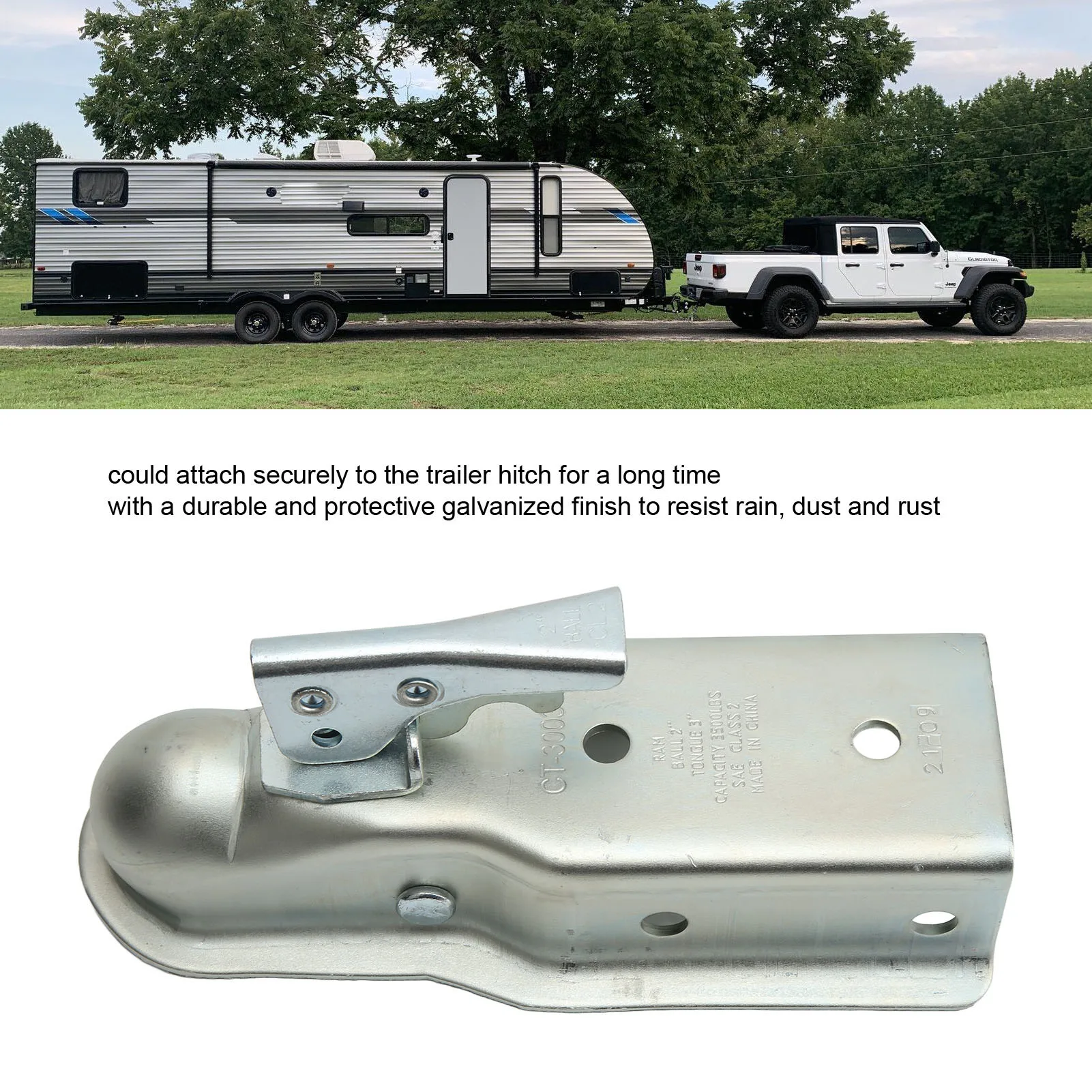 

Trailer Hitch Ball Coupler Straight Tongue Trailer Coupler 2in Hitch Ball 3in Channel 3500 Load Capacity for 76mm Tube