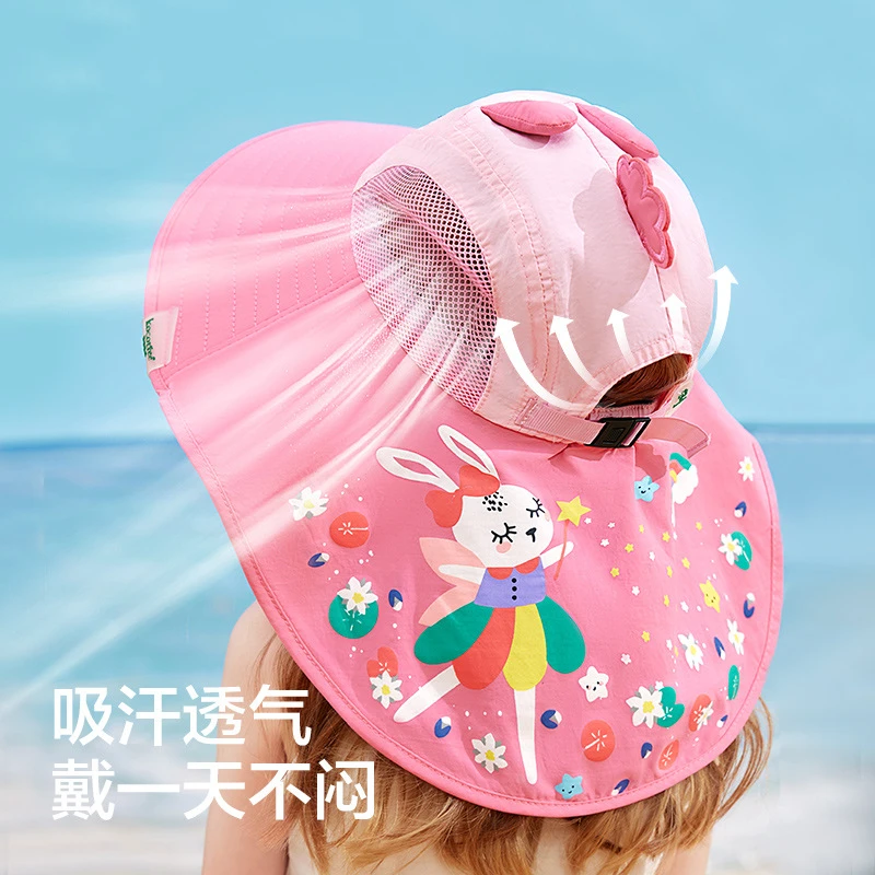 Summer Children Sun Hat Kids Outdoor Neck Ear Cover Anti UV Protection Beach Caps Kids Boy Girl Travel Flap Cap For 1-19 Years