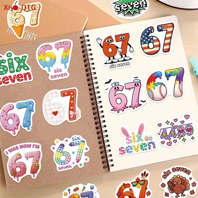 NEW 50Pcs Six Seven Stickers, Funny 6 7 Stickers Waterproof Vinyl Gifts For Phone, Water Bottle, Luggage, Laptop, Adults Teens