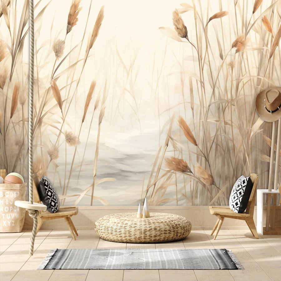 15+ Natural Reeds Flower Painting Photo Wallpaper for Living Room Walls Art Papers Home Decor Mural Panels,Peel N Stick Optional