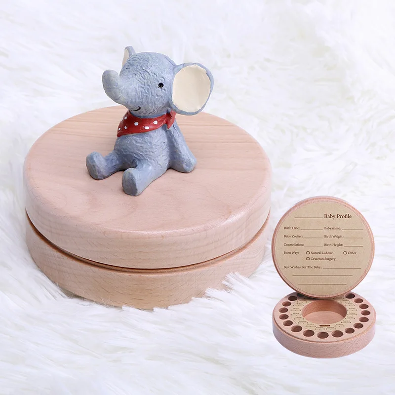 English 3D Cartoon Animal Baby Teeth Box Wooden Lanugo Storage Organizer Souvenirs Birthday Gifts Wooden Souvenir Case Box