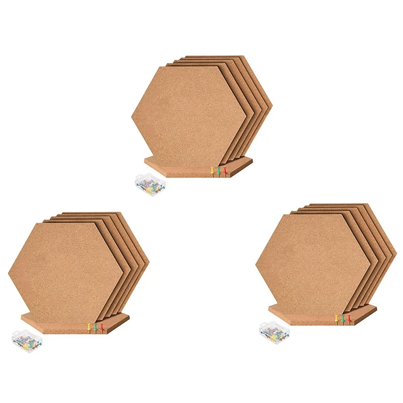 18Pcs Hexagon Cork Board Tiles Self Adhesive Thick Corkboards For Wall Memo Boards Pin Board Decorative Bulletin Board