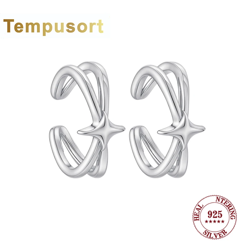 

Tempusort из стерлингового серебра 925 пробы, уникальные серебряные манжеты со звездами, модные минималистичные украшения для ушей для женщин, модные аксессуары