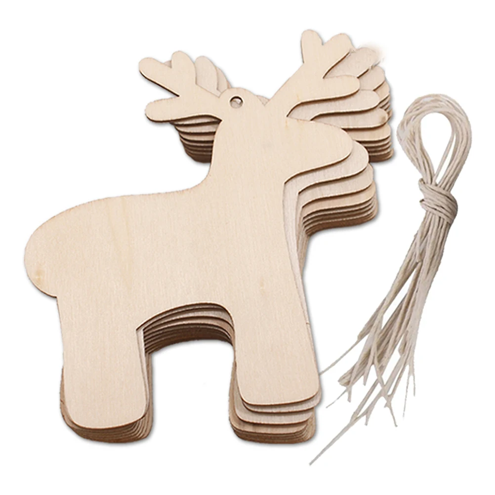 

10pcs Elk Wooden Hanging Ornament Natural Wood Color Green Lightweight Home Party Decor Christmas Tree Craft