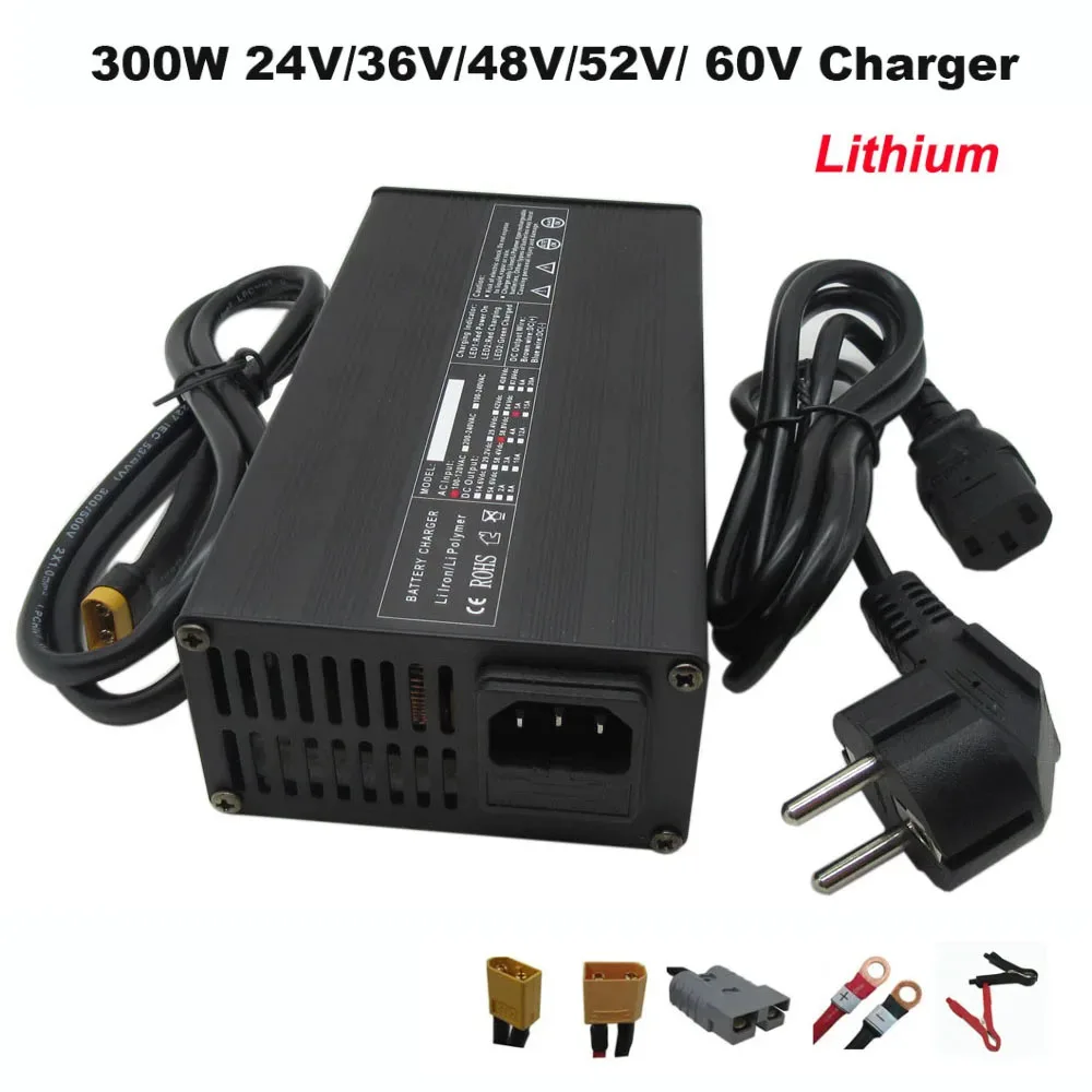 

300W 7S 24V 10A 10S 36V 6A 13S 48V 52V 5A 60V 4A Li-ion Charger 29.4V 42V 54.6V 58.8V 67.2V Lithium Battery Fast Charger