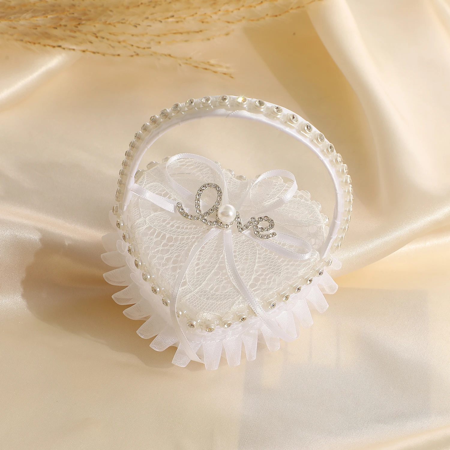 ホットファッション新しいリング枕結婚指輪ボックスレースラブリングケア結婚式の花嫁のジュエリー収納ボックス