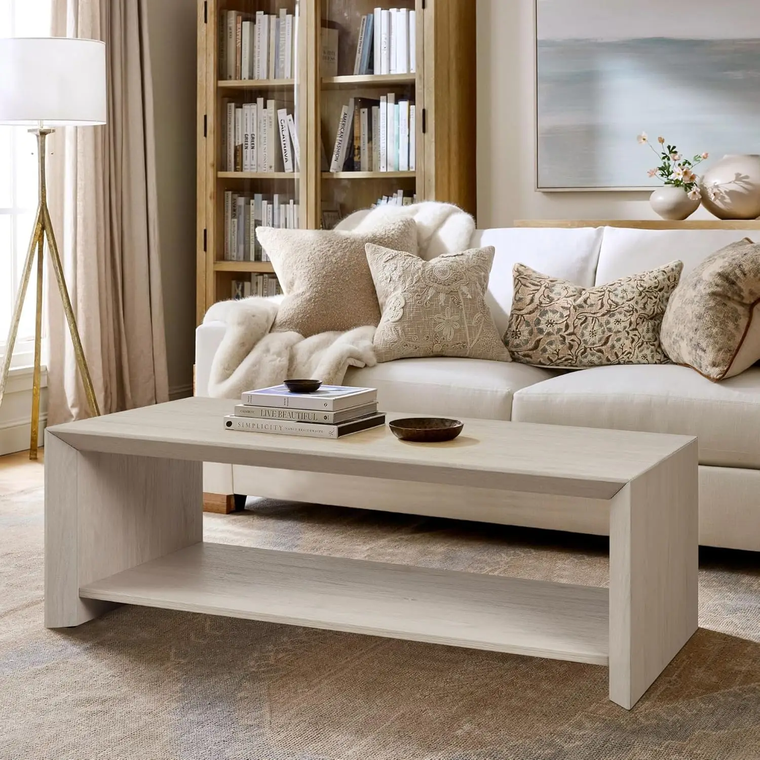 

47" Modern Minimalist Coffee Table - MDF Construction with Wood Grain Finish, Storage Shelf & Easy Assembly,