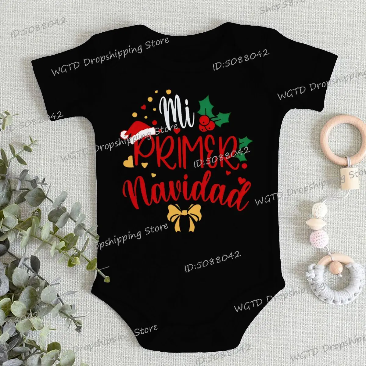 私の最初のクリスマス新生児ボディスーツベビー半袖ロンパーススペイン語プリント幼児洗礼衣装幼児クリスマスパーティー服