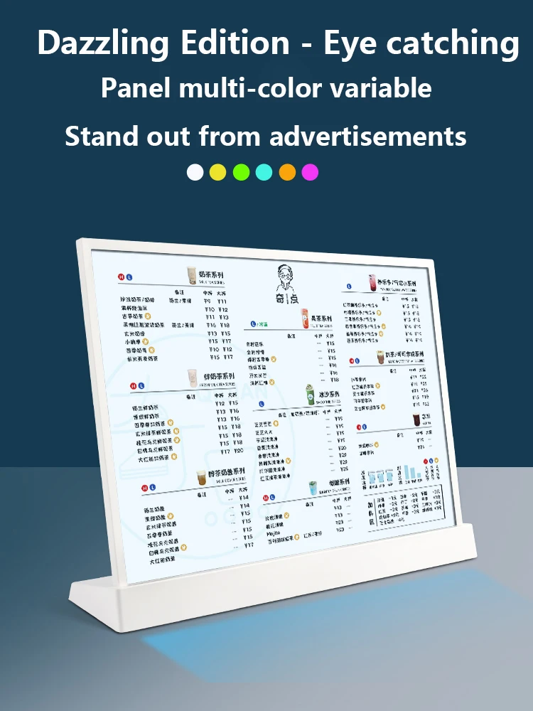 Luminescent Menu Display Plate Milk Tea Shop Acrylic Price List Dishes Wine List A4 Menu Design and Production Table Plate