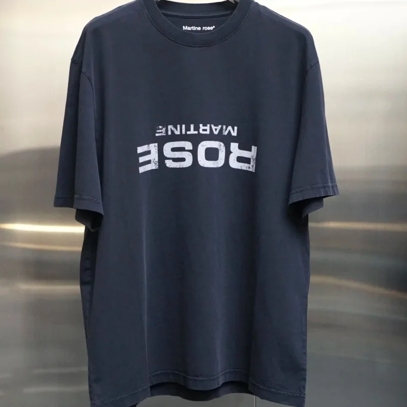 

Martine Rose T Shirt Retro Do Old Upside-down Letters Slogan Logo Print Short-sleeved T-shirt Men Women Black Tops