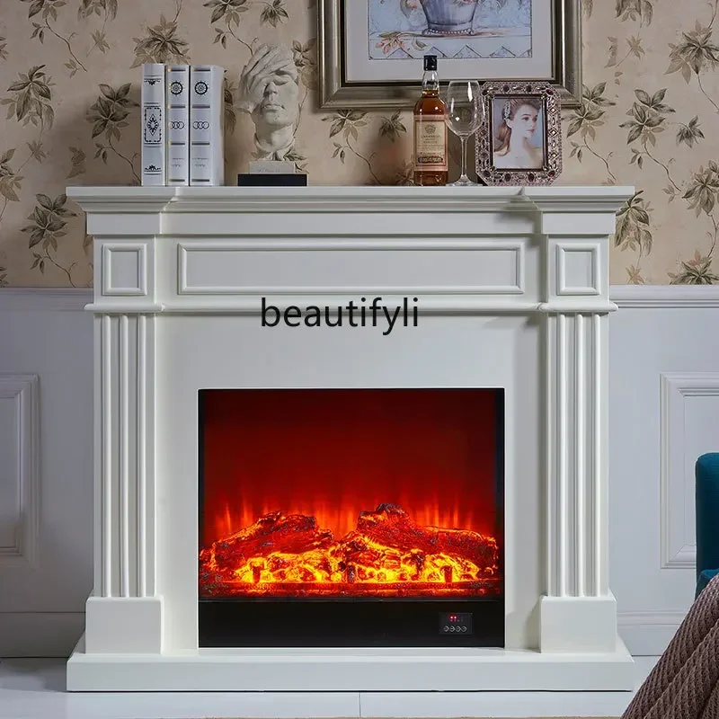 

07European Style Fireplace Curio Cabinet Electric Fireplace Core Simulation Flame Fireplace Heater