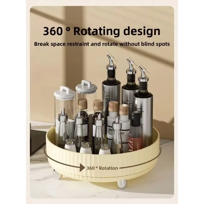 Luxury light home kitchen rotating shelf - round multi-functional condiment organizing and rotating storage tray for desktop use