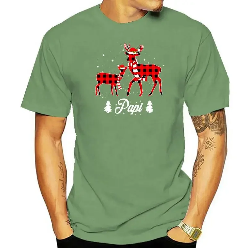 Papi Reindeer Plaid T-Shirt-Black Pajama Shirt Matching Family Christmas T-Shirt-Men's