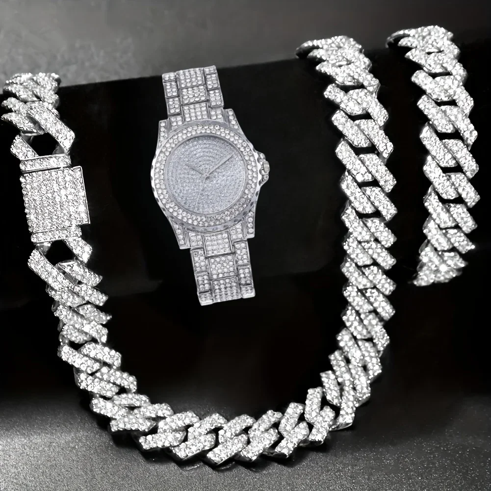 3pcs Mens Watch & Bracelet Necklace Set - Stylish Accessories for Him and Her - Premium Quality, Perfect Pairing -