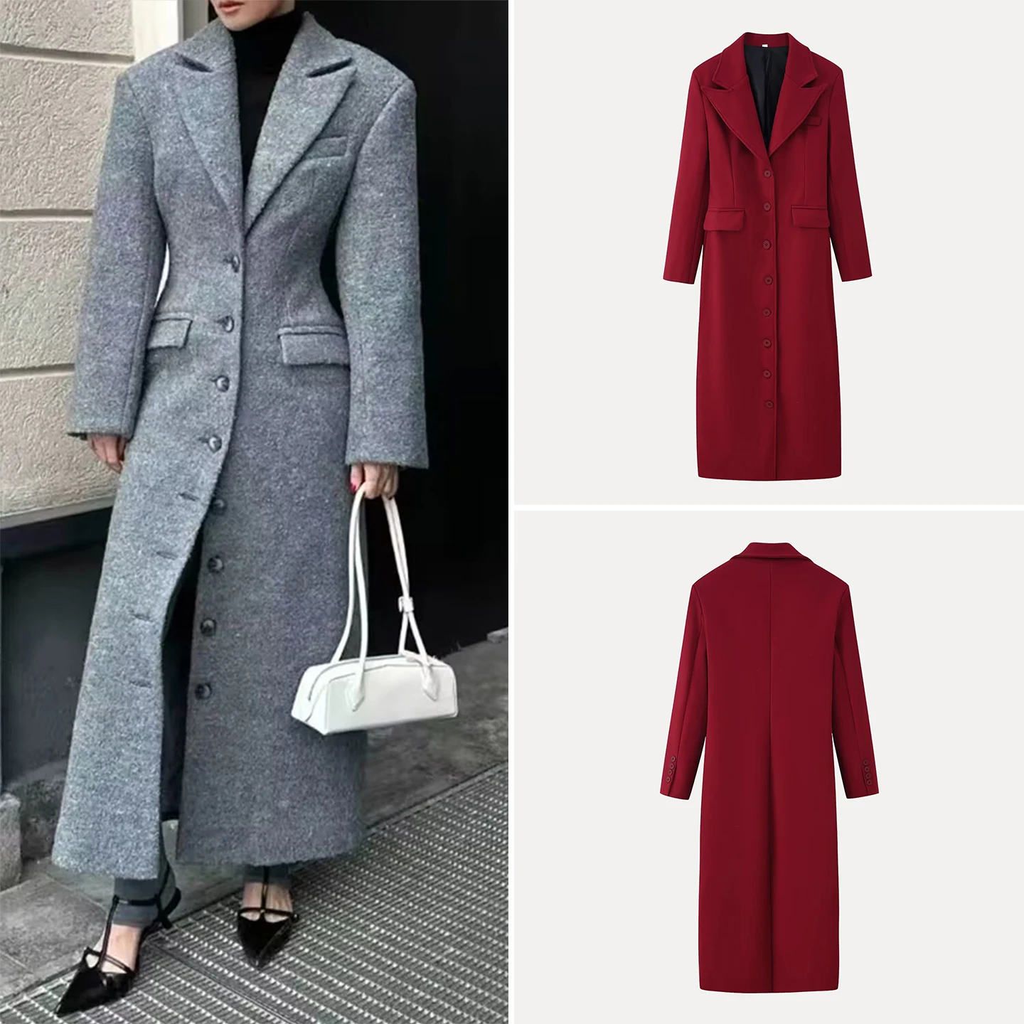 

Облегающее длинное пальто, женское модное пальто, осень 2021, двухцветная верхняя одежда с лацканами, застегивающаяся талию, бренд Z