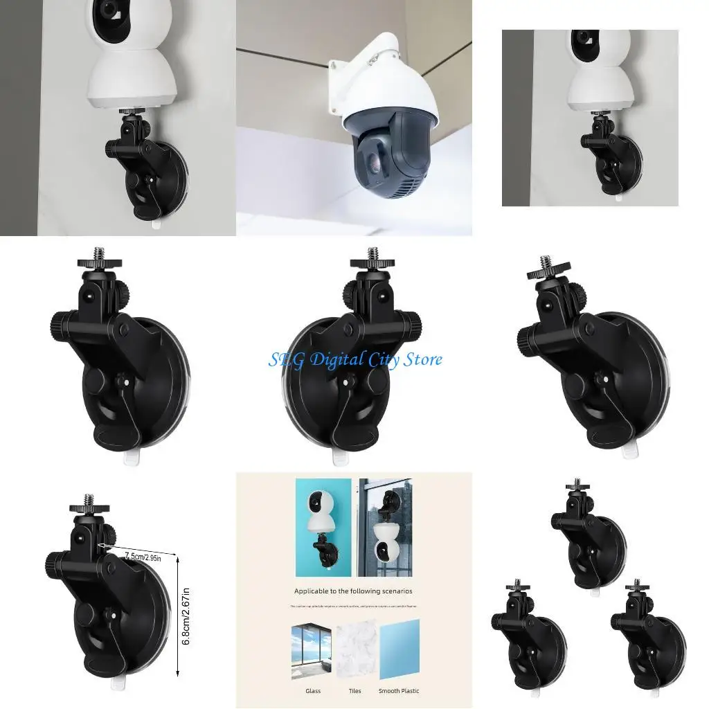 

U75B Secure Suction Camera Holder 180° Double Rotation Adjustment 1/4 Screw Base for Video Recording Live Streaming Homes