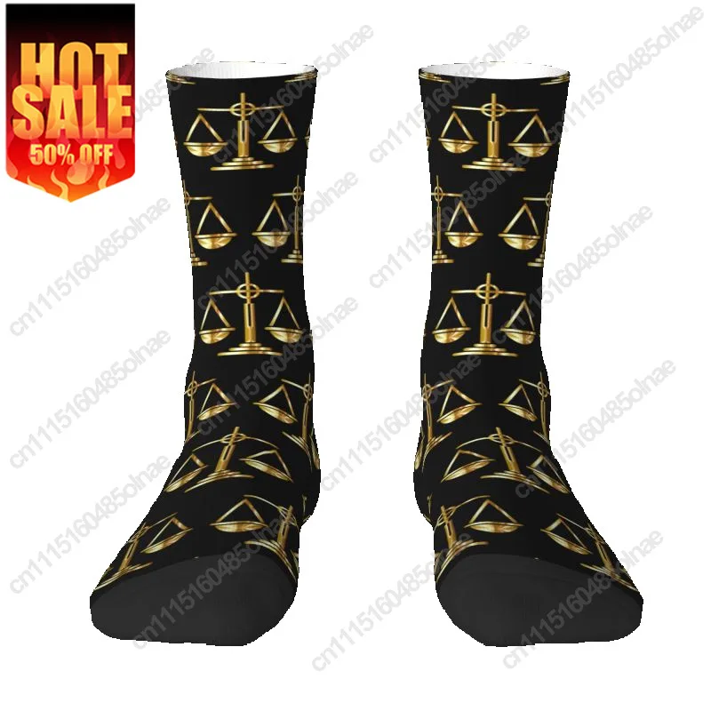 Harajuku Gold Scales Sock Of Justice Law Logo Women Men Warm 3D Print Lawyer Legal Party Sports Football Socks