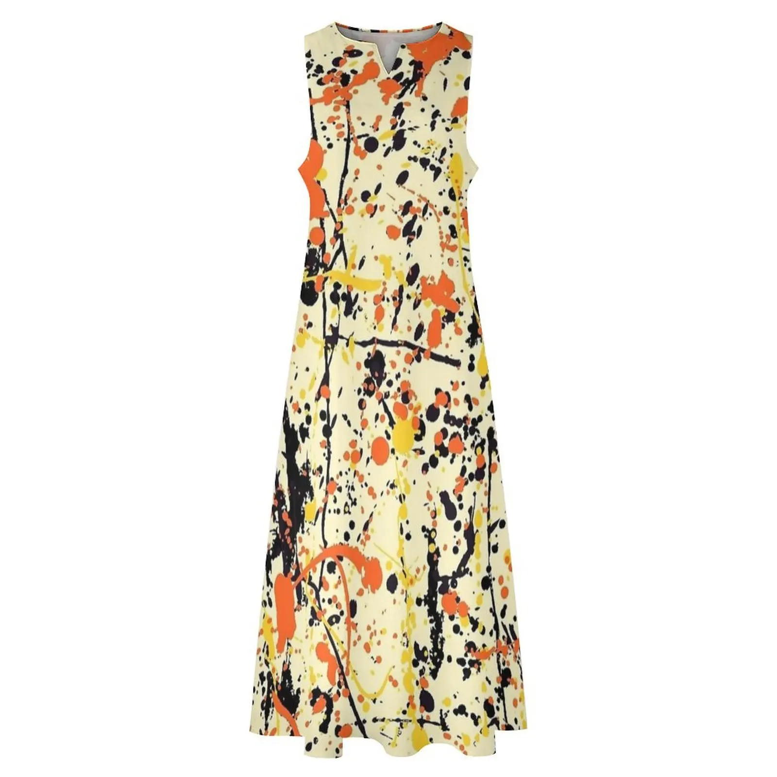 Vintage Orange Splash Print Dress Elegant Maxi Dress Korean Fashion Boho Beach Long Dresses Summer Custom Vestido Big Size 5XL