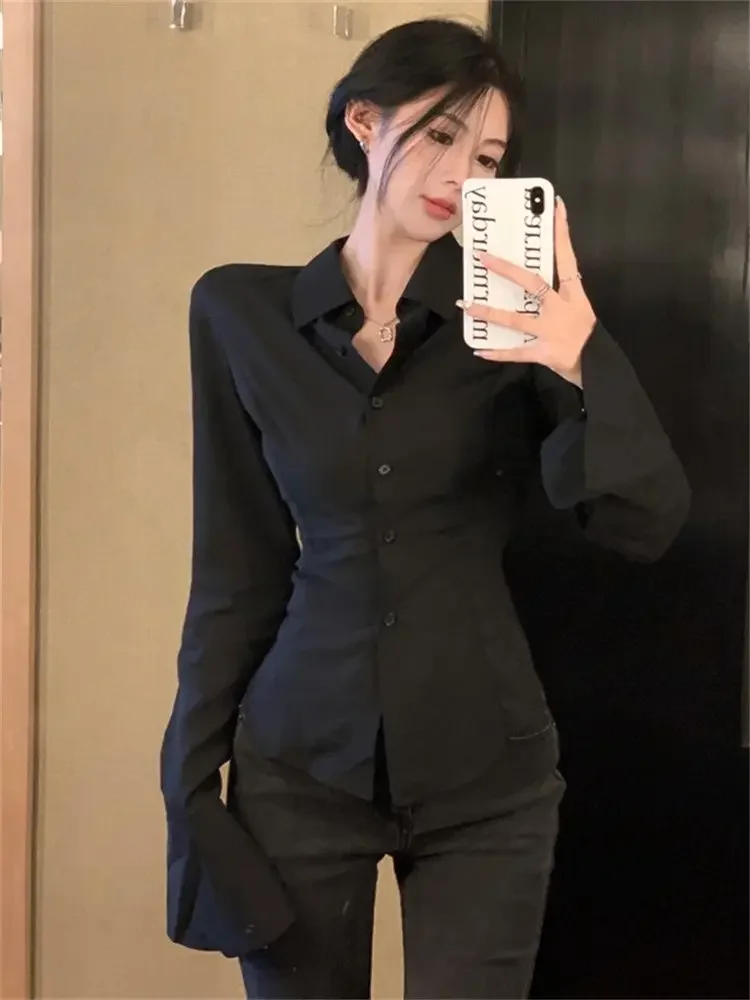 Sexy New Women Shirts Leisure Solid Elegant Spring Stylish Inside Long Sleeve Aesthetic Soft Hot Sale Ladies All-match Harajuku