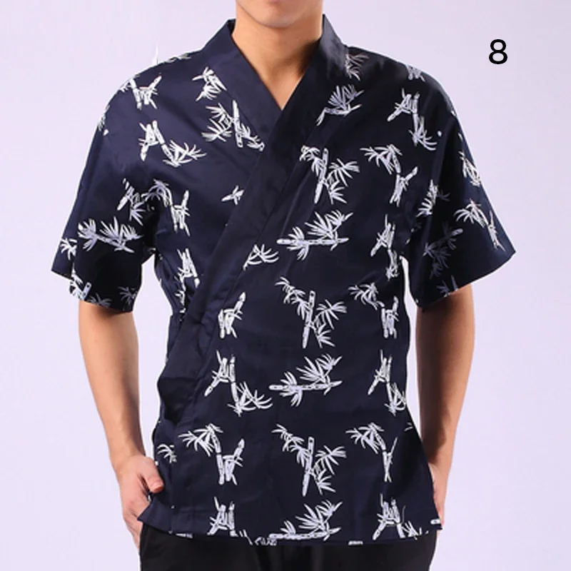 寿司レストラン作業服シャツシェフ制服フードサービスプリント半袖トップス和風キッチンコックシェフジャケット