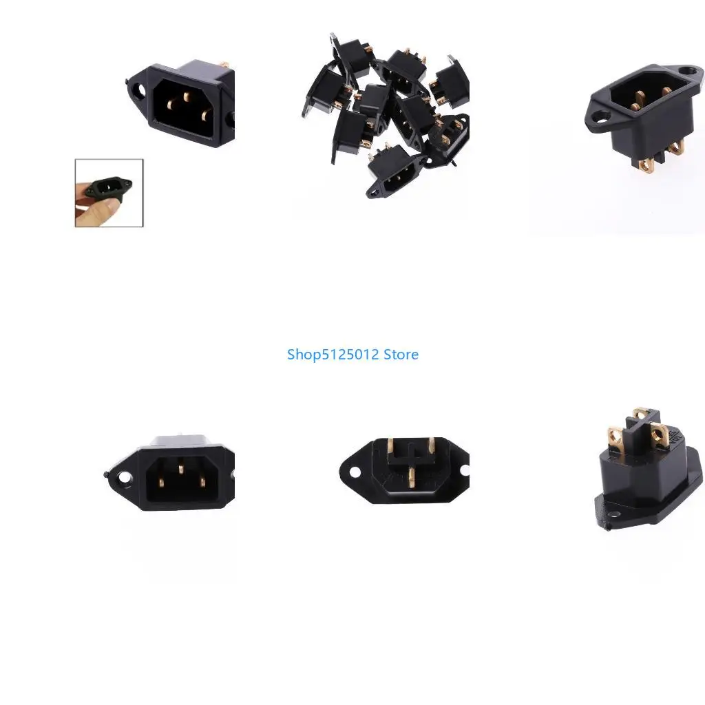 G8TC 10 Pcs/Set AC 250V 10A 3-Pin Terminal IEC320 C14 Inlet Power Plug Socket Black