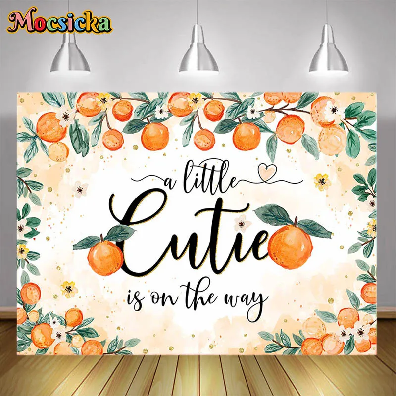 

A Little Cute IS On the Way Autumn Tangerine Backdrops for Party Decor and Portraits Photo Shoot Birthday Party Setup Background