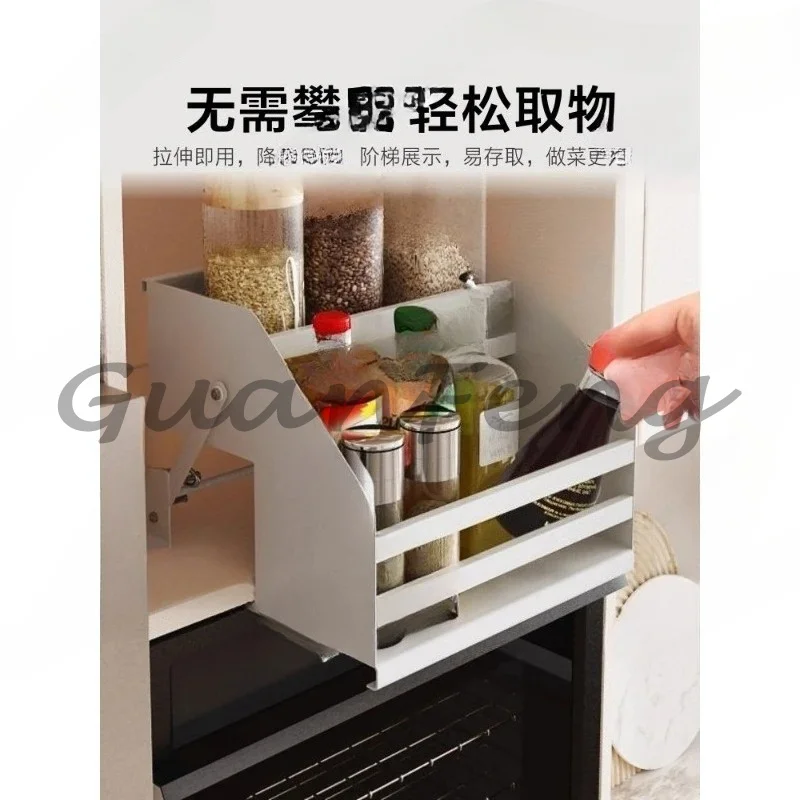 Pull down thickened seasoning rack lifting cabinet basket, kitchen rack
