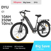 DYU C1 Electric Bicycle 350W Brushless Motor 36V10AH Lithium Battery Electric Bike Dual Disc Brake Adult City 26 Inch Tire Ebike