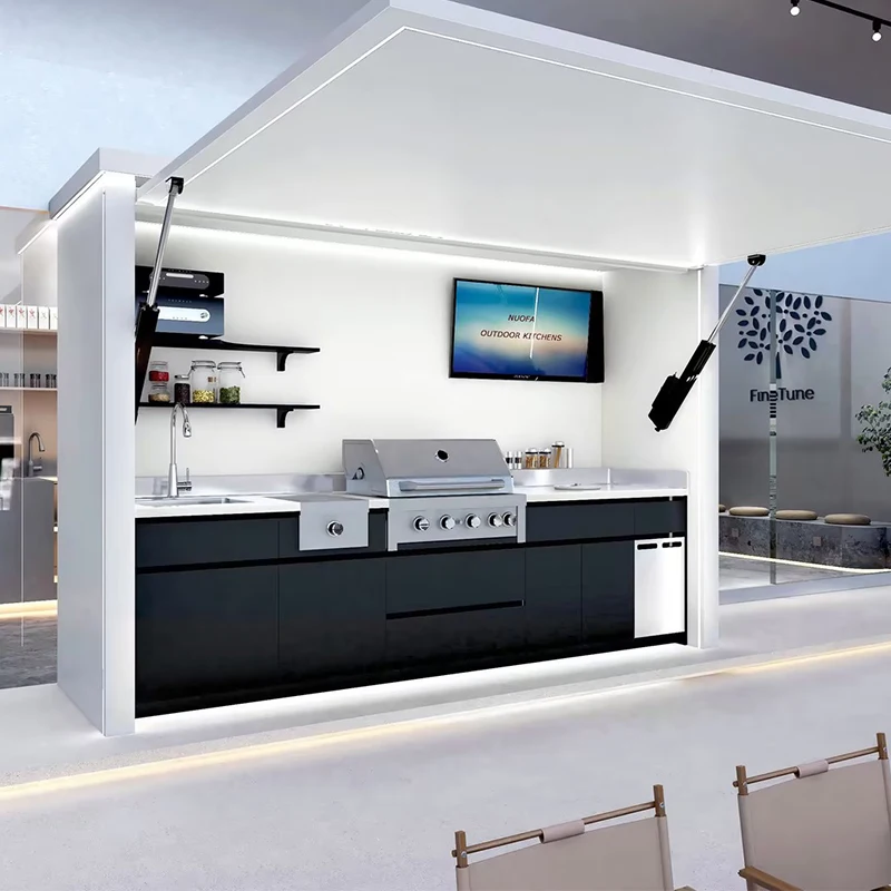 Customized All in One Modern BBQ Pod Luxurious Stainless Steel Outdoor BBQ Station Powder Coated Rust Proof with Fridge