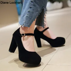 Women Shoes on Heels Women Platform Pumps Spring Summer Shallow Mouth Buckle Strap Shoes Round Toe Shoes for Women High Heels