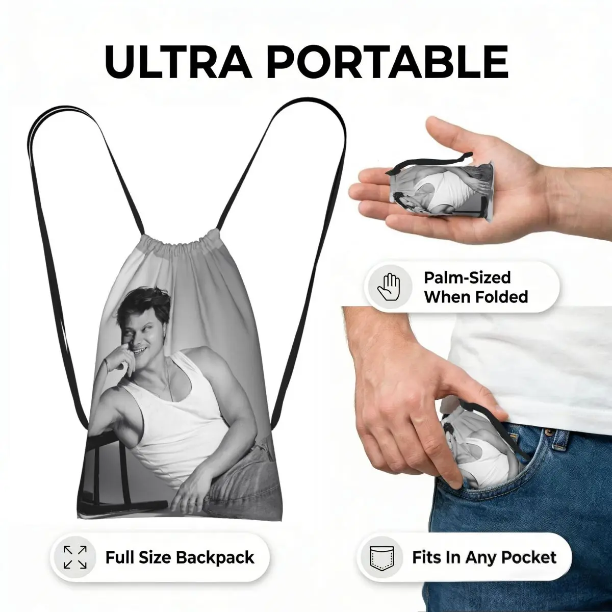 Soft Rudy Pankow JJ Maybank Poster Drawstring Backpack Sports Gym Bag Portable Travel Drawstring Bag for Men Women