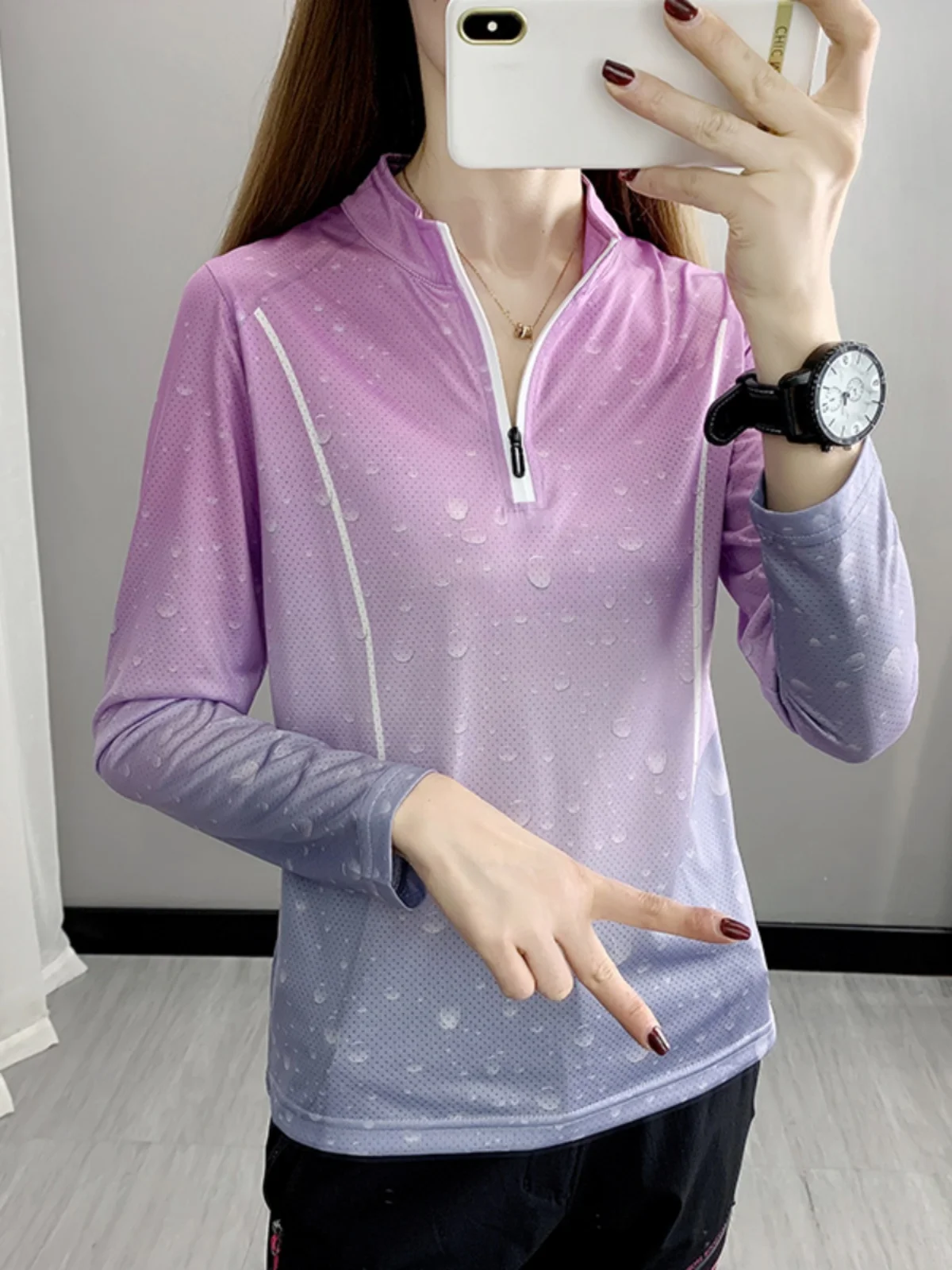 Damen Long Sve Stehkragen Qui Dry T-Shirt Yoga Fitness Laufen Schweißabsorbierend Outdoor Frühling Herbst Atmungsaktives T-Shirt