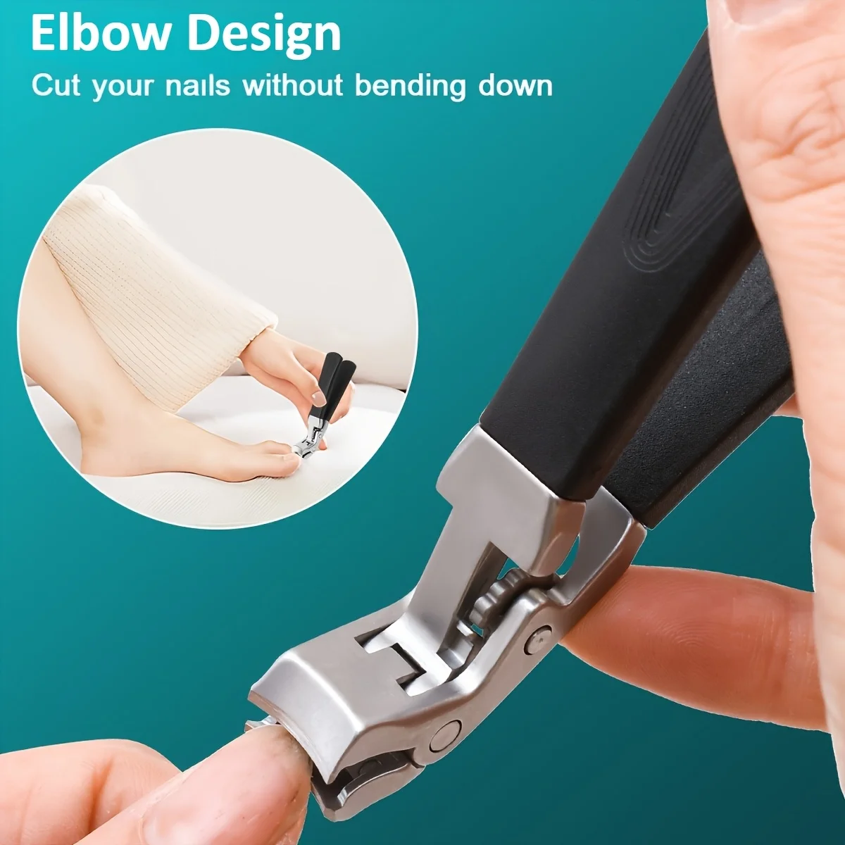 

Heavy-Duty Professional Nail Clipper with Splash Prevention & Nail Catcher - Long Handle Elbow Design Sharp Blades