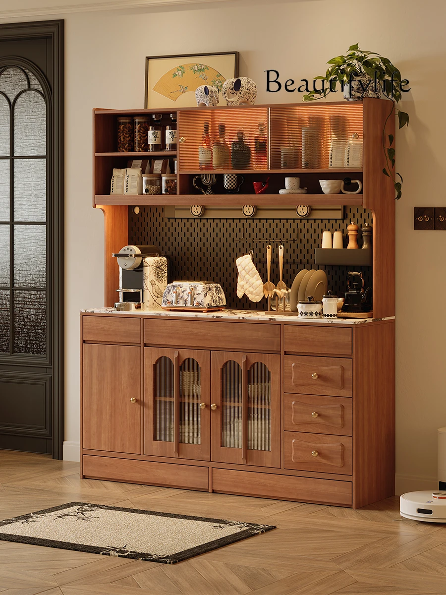 French Retro Solid Wood Dining Side Storage Wine Cabinet Living Room Integrated Wall Tea Storage Cabinet