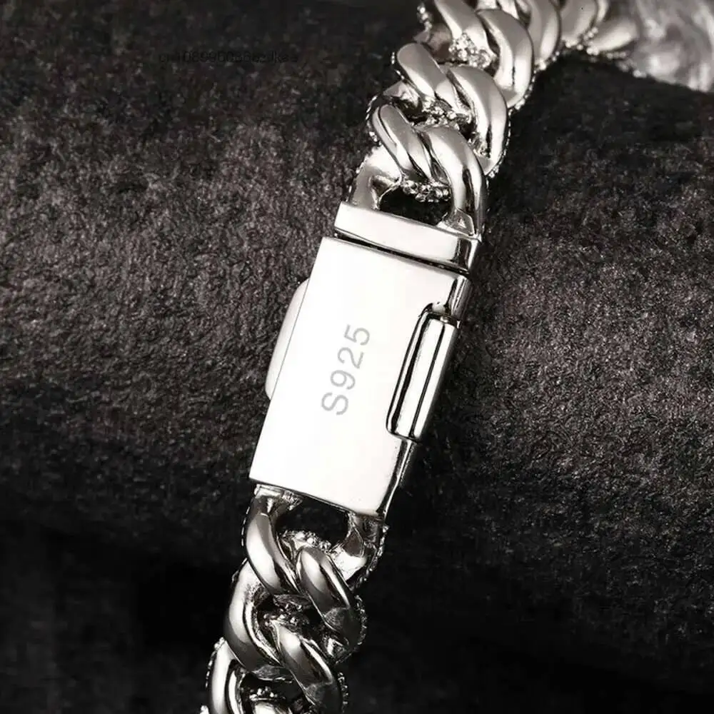 Luxury Iced Out 925 Sterling Silver 12mm Width Vvs Moissanite Hip Hop Moissanite Cuban Bracelet.