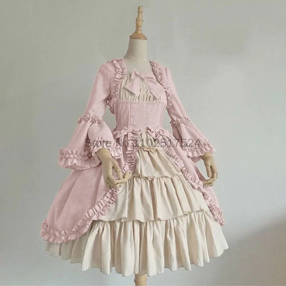 Middeleeuwse Retro Gothic Court Lolita Jurk Koninklijke Dame Bal Jurk Vierkante Hals Strakke Taille Strik Vrouwen Elegant Kostuum Vestido