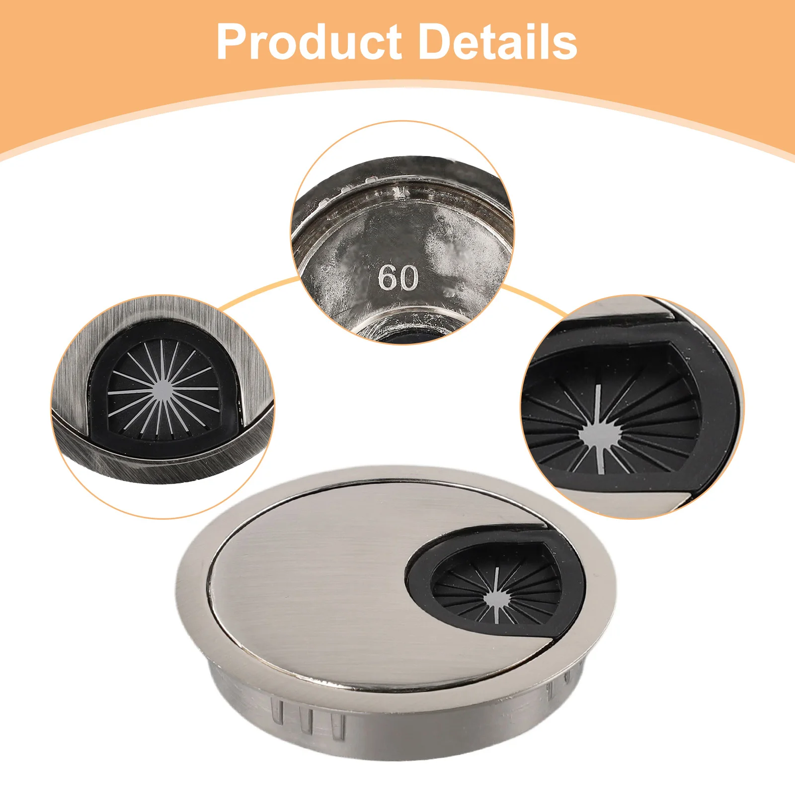 Anti Slip Ribs Desk Metal Grommet Specification Desk Metal Grommet Computer Desk Office Convenient Use Desktop Neat