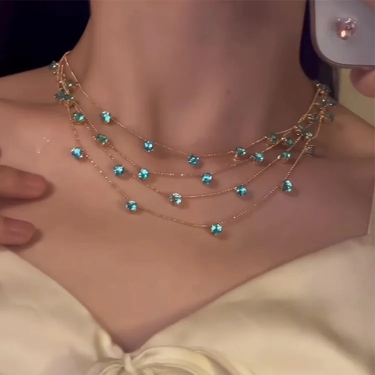 2026 Neue blaue mehrlagige Sternenhimmel-Halskette: Luxuriöse, funkelnde Schlüsselbeinkette mit kühlem Charme – Eleganter Alltagsschmuck und Geschenke – Detail 3