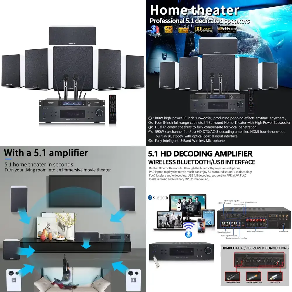 

Домашняя аудиосистема 5.1 с объемным звуком DTS 3D/4K, функциями Blu-ray, USB и Aux для домашнего использования