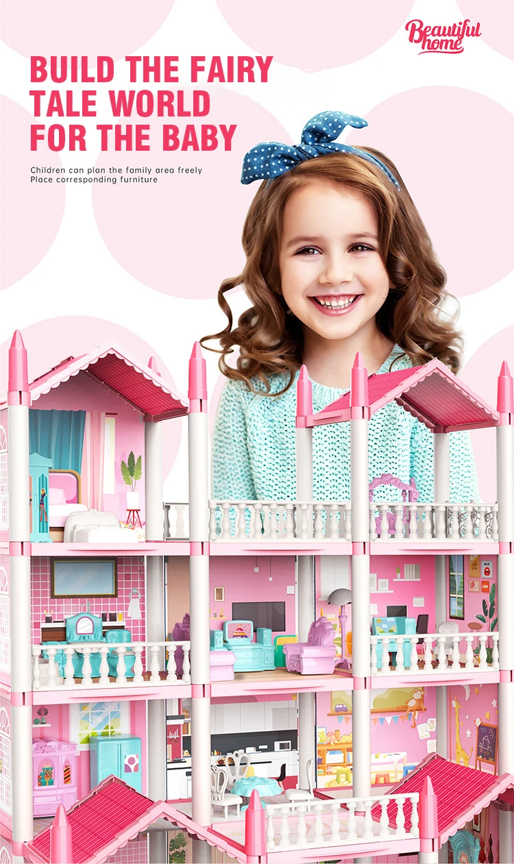 Mädchen Puppenhaus Spielzeug Kinder Pretend Spielen Puppenhaus Villa Patchwork Traum Möbel Hause Puppenhaus für Kinder Weihnachten Spielzeug Geschenke – Detail 4
