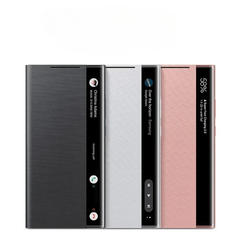 Window View Clear Flip Cover For Samsung Galaxy Note 20 Ultra Flip-free Wake Up Real Smart Chip Leather Case For Samsung Note 20