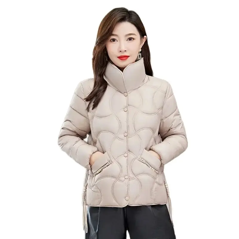 

Winter Short Down Cotton Jacket Women New Loose Stand-Up Collar Outwear Fashion Pocket Vercoat Covered Button Puffer Coat Female