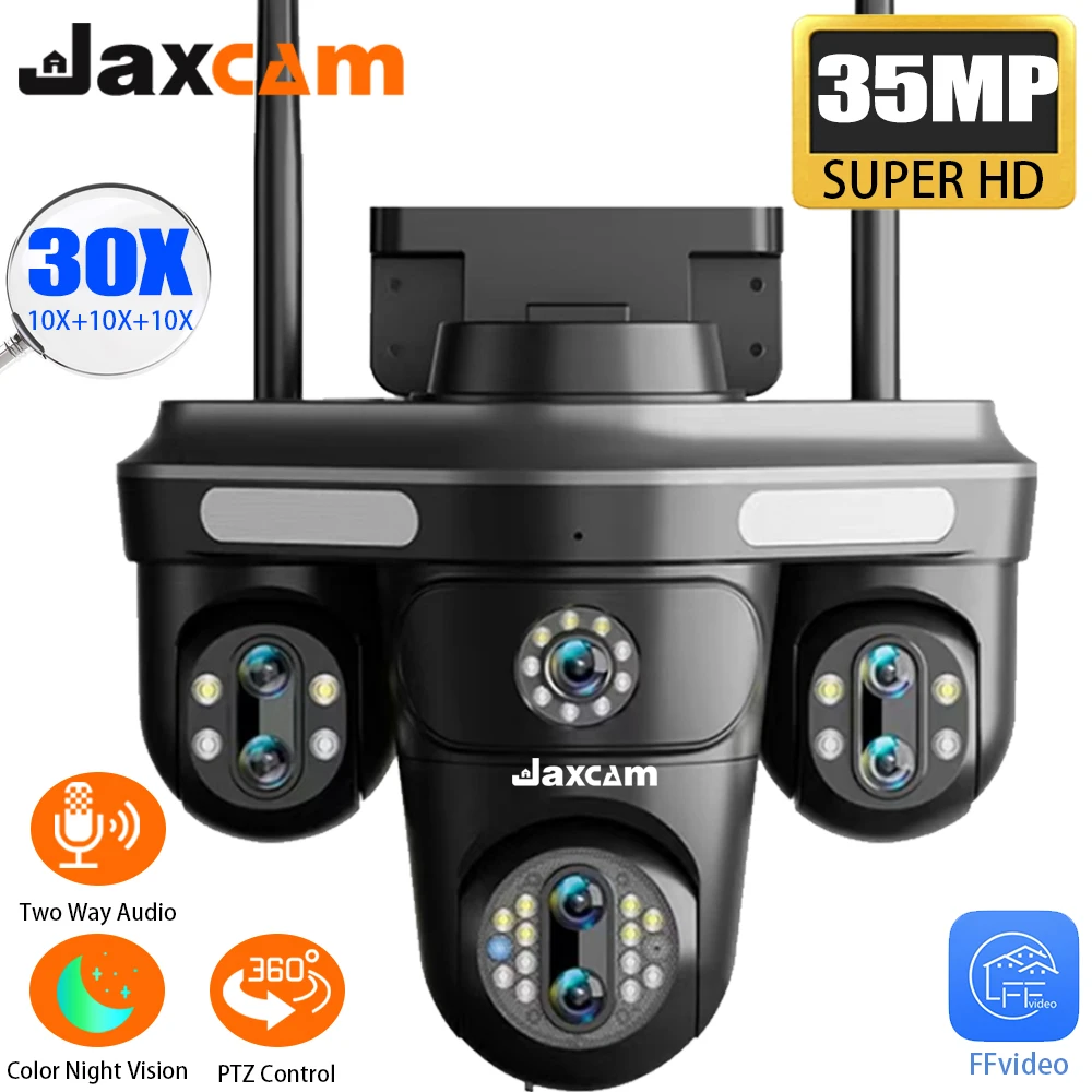 

Jaxcam 35MP 30X Zoom WiFi IP Camera 4 Screens 7 Lens Outdoor Wireless PTZ Security Cam Auto Tracking CCTV Surveillance Camera