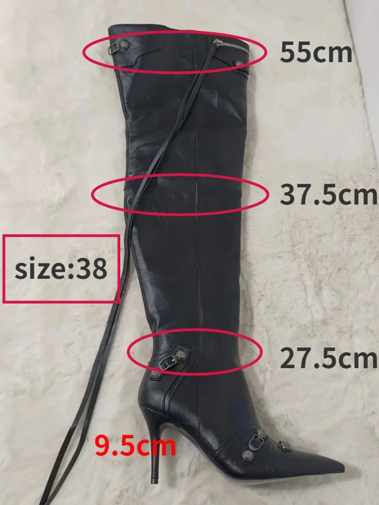 2024 Spring Luxury New Fashion Sexy Pointed Toe Metal Buckle Over Knee Boots for Women Slim Tassel High Heels Big Size Shoes 43