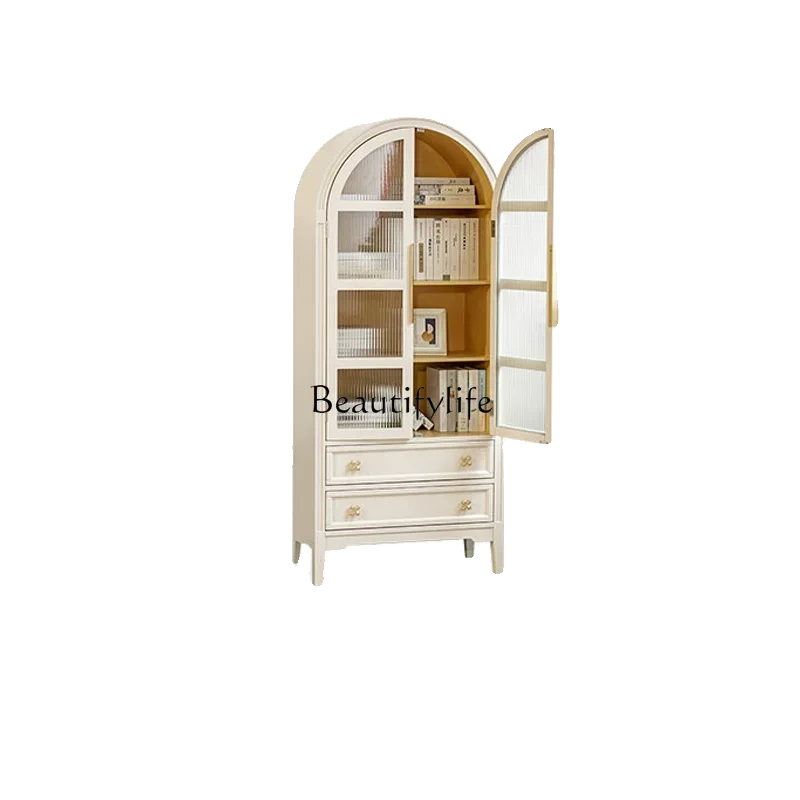 

5ld14 French bookcase arched with glass door wine cabinet storage living room study high cabinet