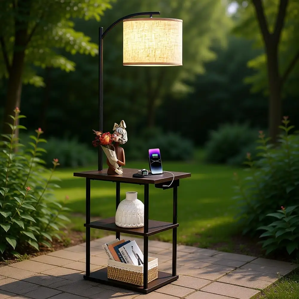 

Modern LED Floor Lamp with Table, Charging End Tables, Adjustable Light Temperatures, Ideal for Living and Bedroom Spaces