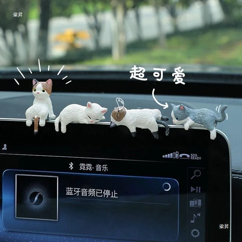 고양이 DIY 가장자리 인형 시뮬레이션 수지 고양이 냉장고 스티커 재료 미니어처 만화 자동차 고양이 장식 어린이 장난감 썸네일 4