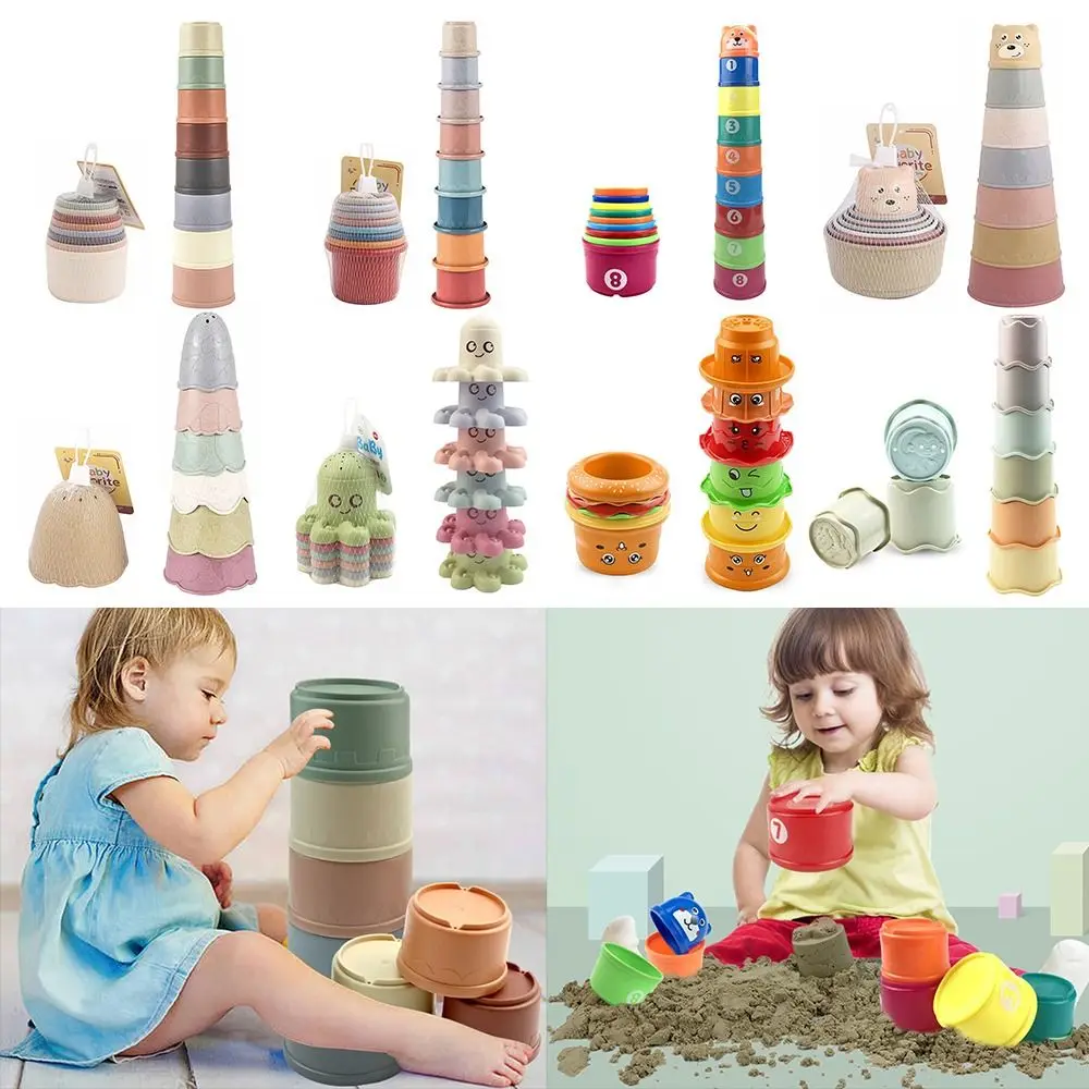 High Quality Sensory Stimulation Stacking Tower Building Blocks Stacking Cups Fun Rainbow Cups