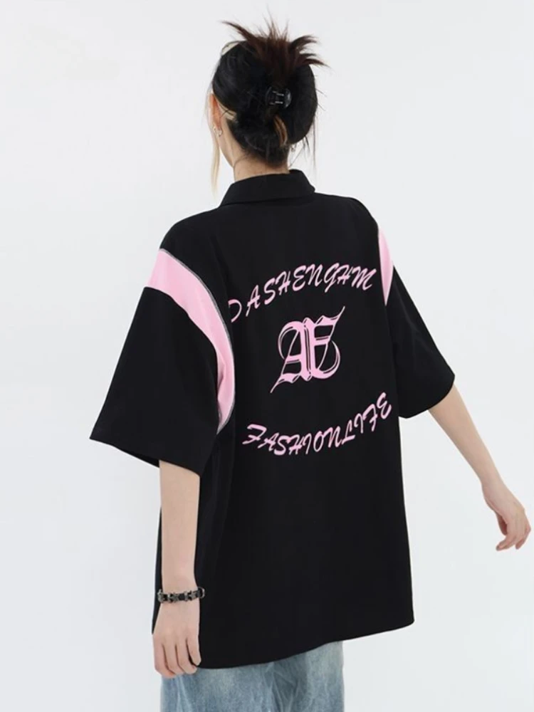 

ADAgirl Y2k Letter Print Oversized T Shirt Patchwork Streetwear Korean Fashion Hippie Pink Black Short Sleeve Women Clothing New