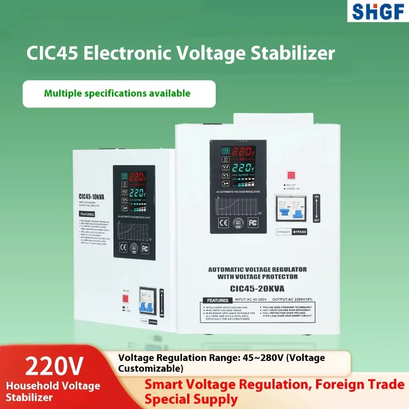 Nuovo ingresso 45-280 V 10 KW monofase 220 V CA Stabilizzatore di tensione automatico da appendere a parete con controllo relè